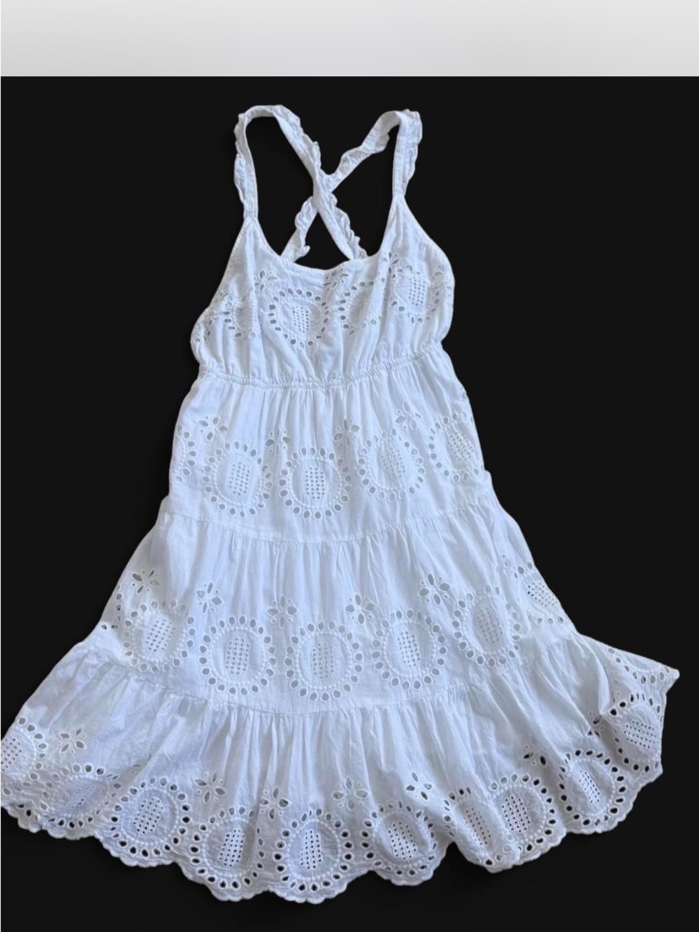 Aqua White Eyelet Tiered Midi Dress with Braided Straps